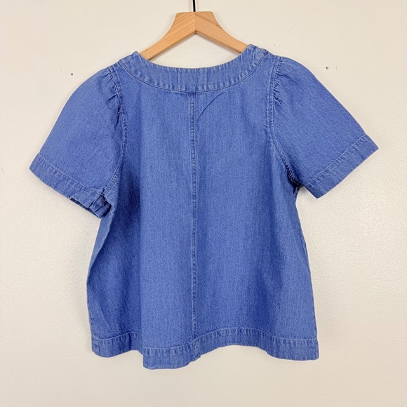 Madewell Denim Popover Swing Puff Sleeve Top Size M Blue Cotton Linen Blend - Picture 7 of 15